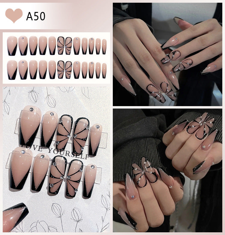 Wholesale 24 Pieces/box Diamond Butterfly Glitter Nail Art Press-on Nails Kits Nail Stickers ACC-NS-DiNa002