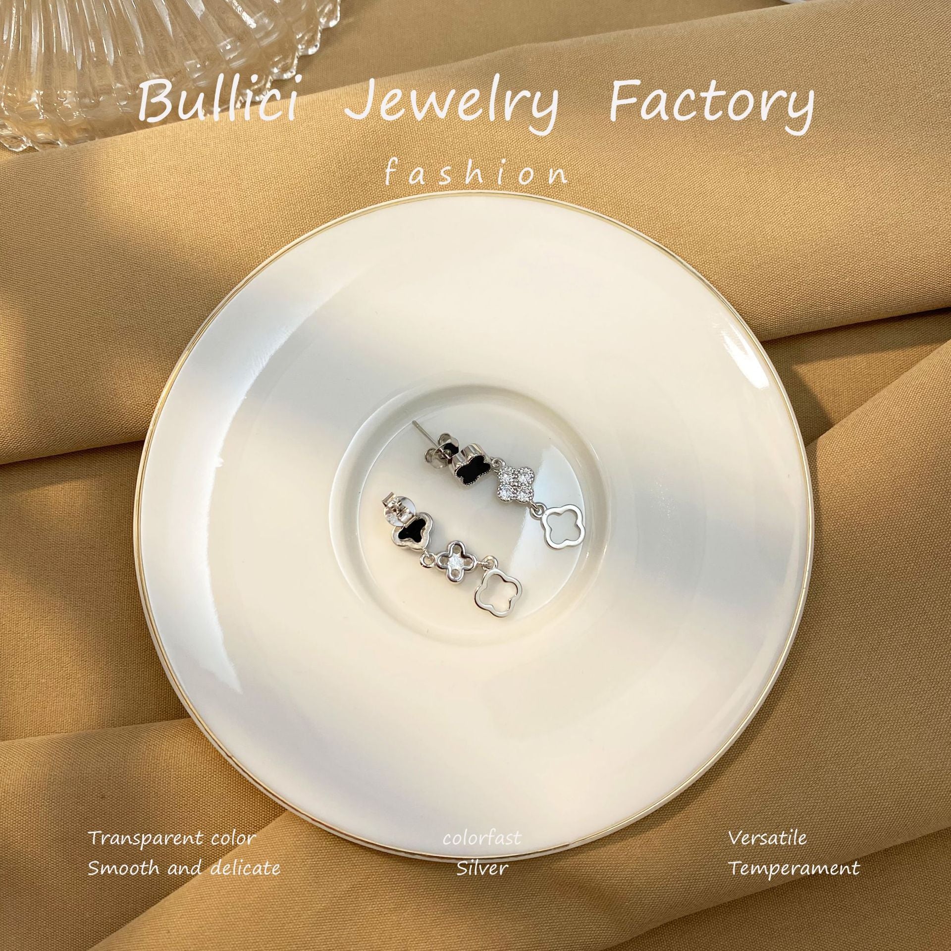 Wholesale  Long Lucky Four-leaf Clover Sterling Silver Earrings