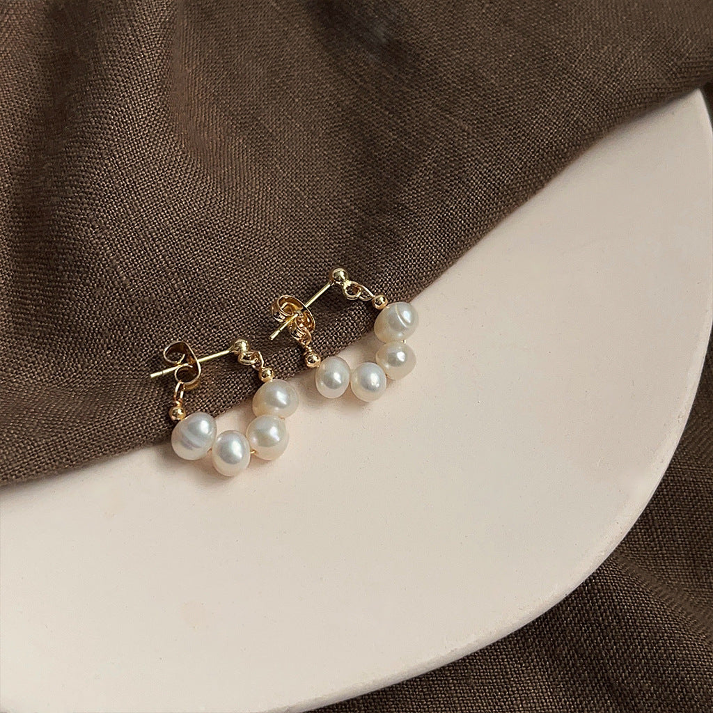 Wholesale Baroque natural pearl French retro earrings