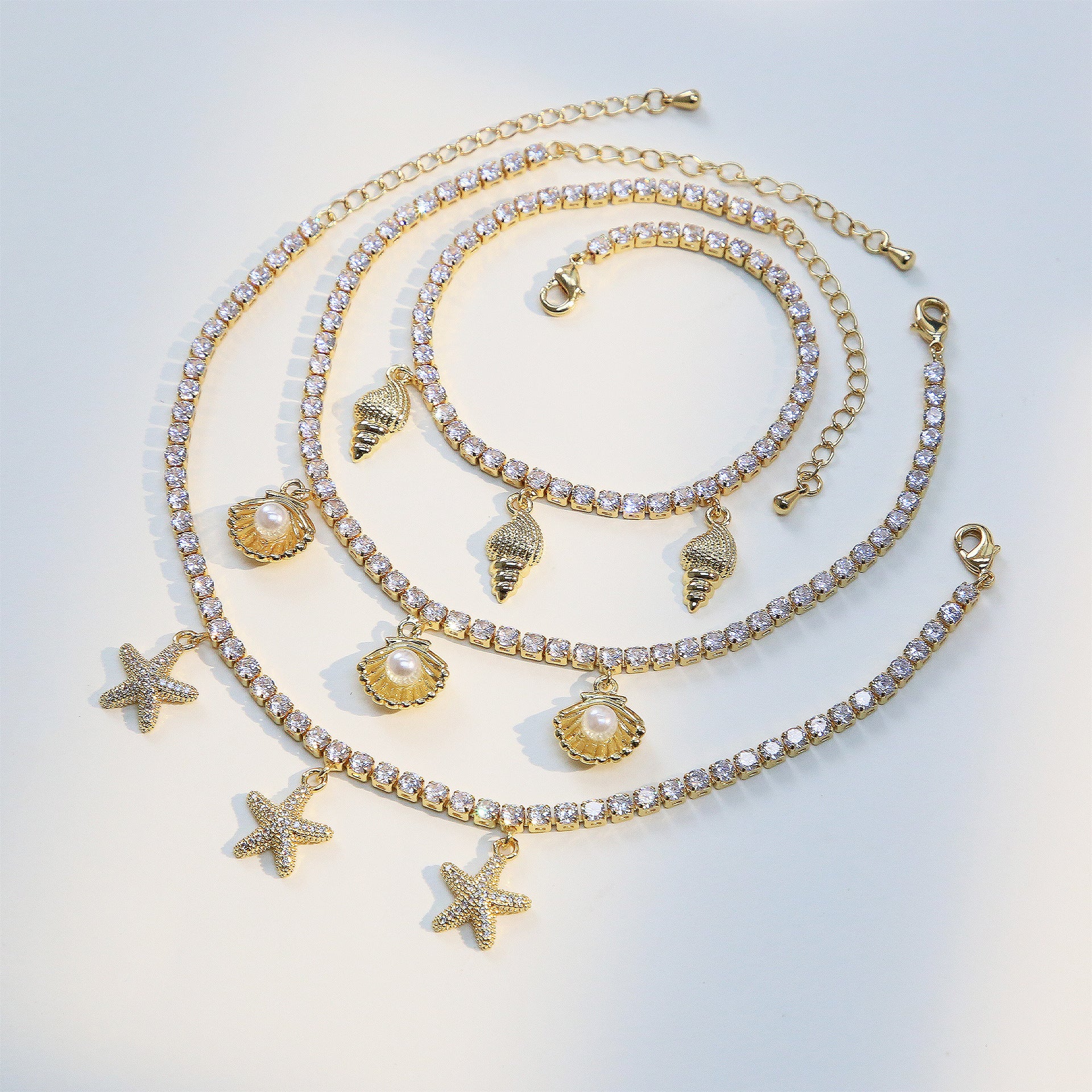 Wholesale Full diamond zircon anklet starfish shell anklet