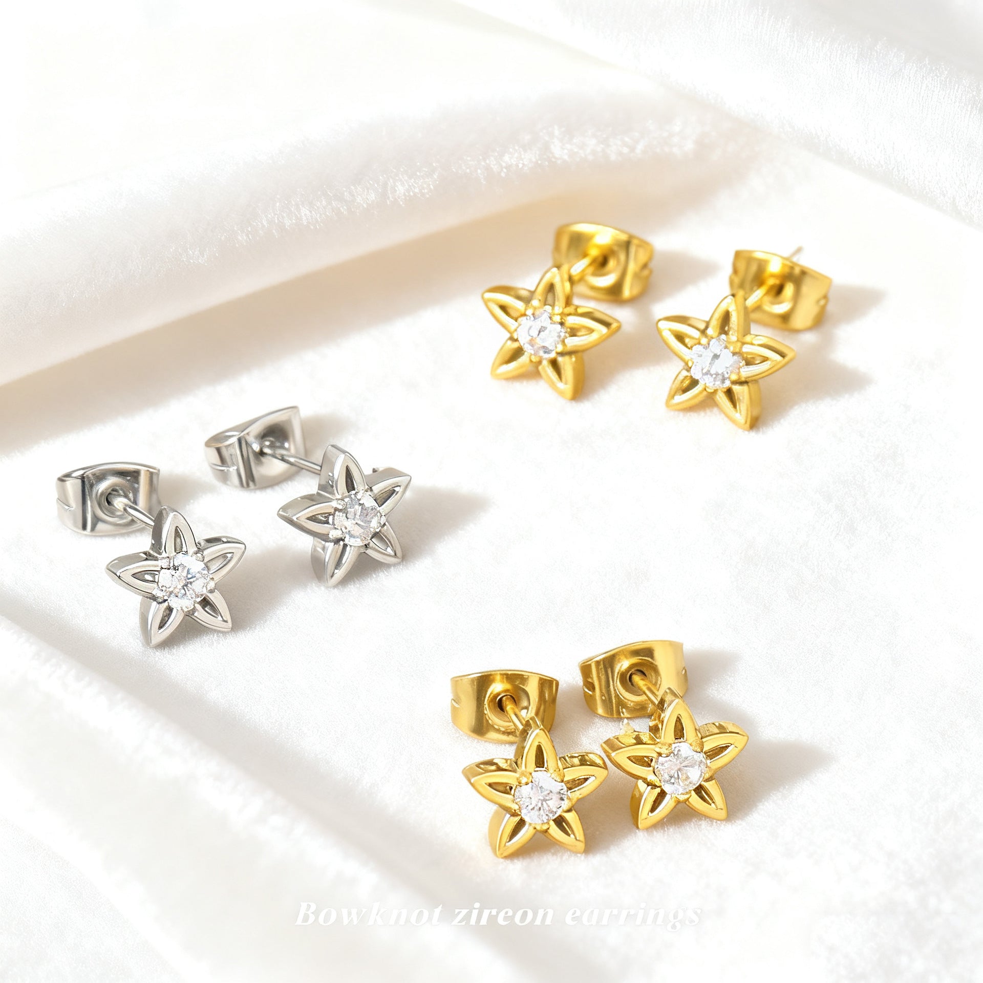 Wholesale Titanium steel zircon flower earrings