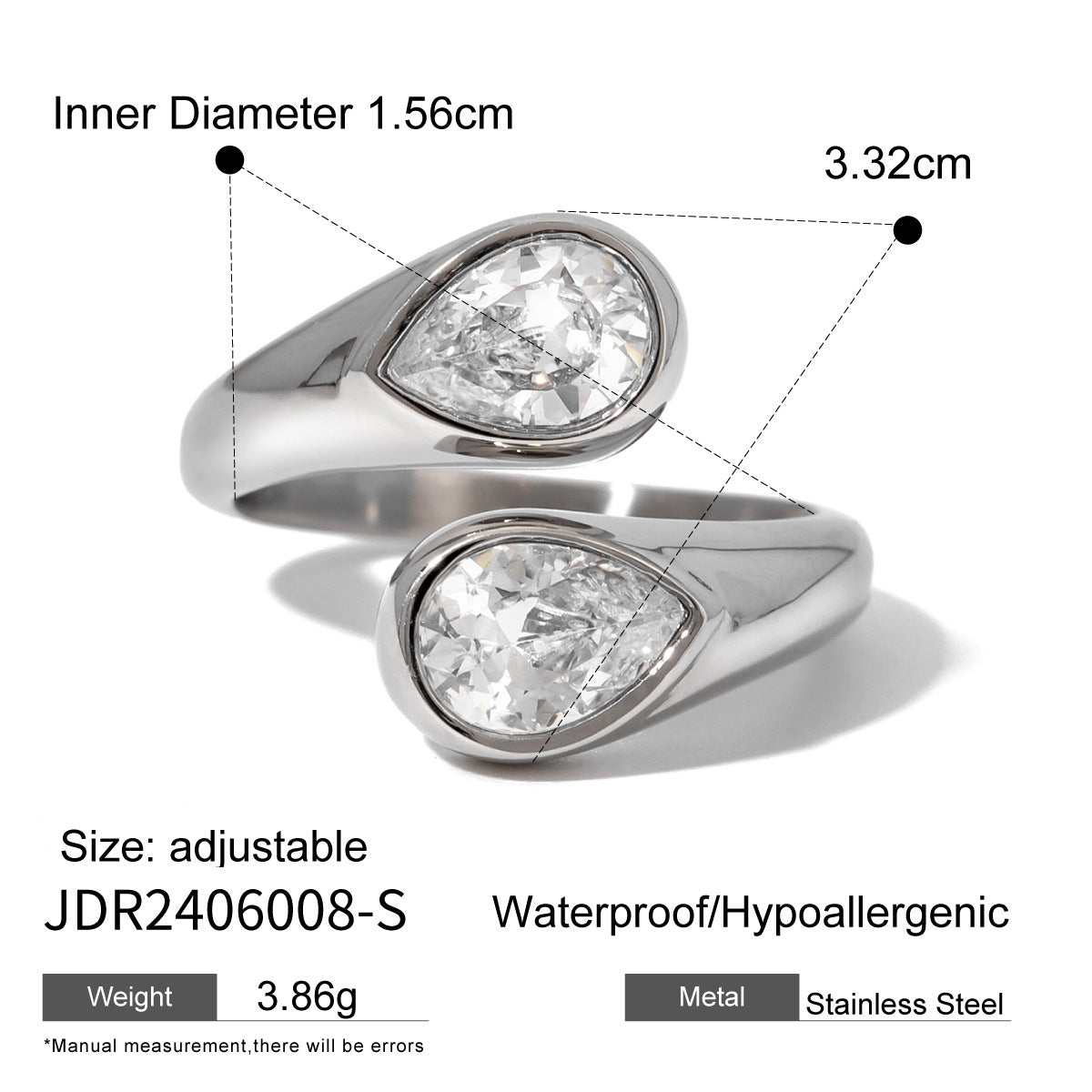 Wholesale does not fade 18k gold stainless steel drop-shaped staggered opening ring