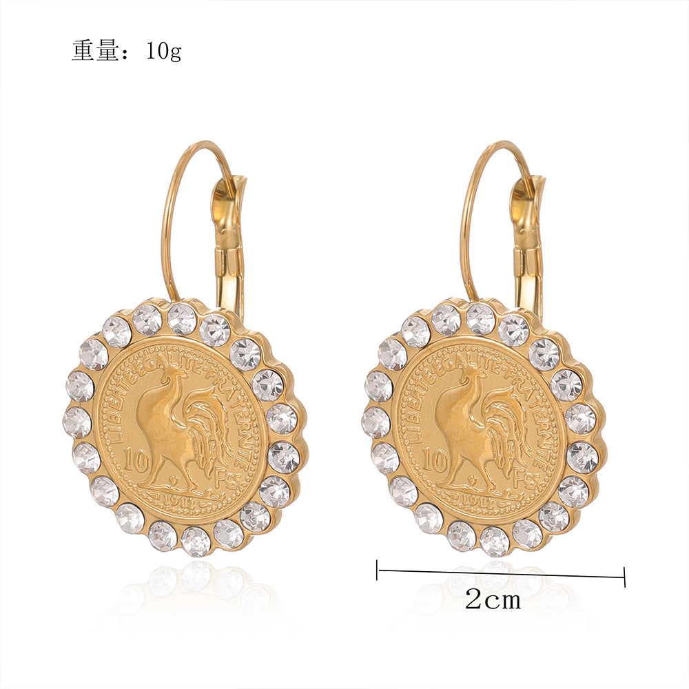 Wholesale  Stainless Steel Earrings Full Diamond  Light Luxury Earrings