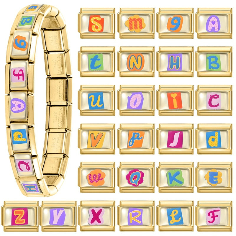 Wholesale 9mm Italian Charm Starter Bracelets DIY Letter Series Stainless Steel Composable Bracelet