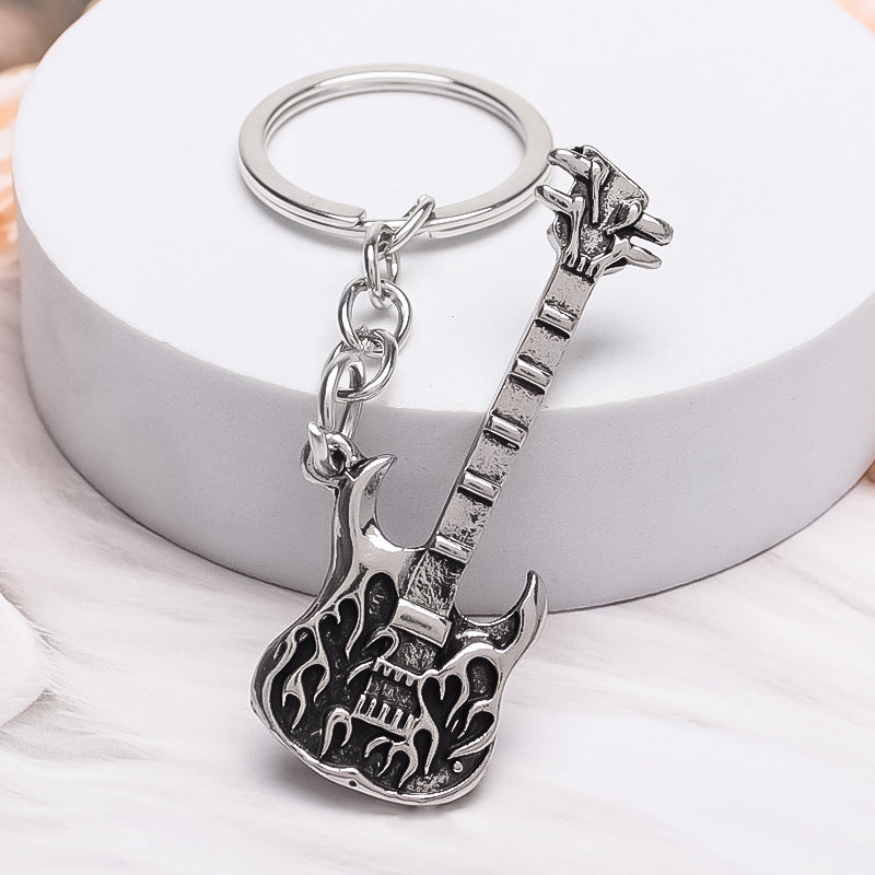 Wholesale Alloy Guitar Keychain Electroplated Silver Finish Trendy Fashion Accessory For Keys And Bag Charm