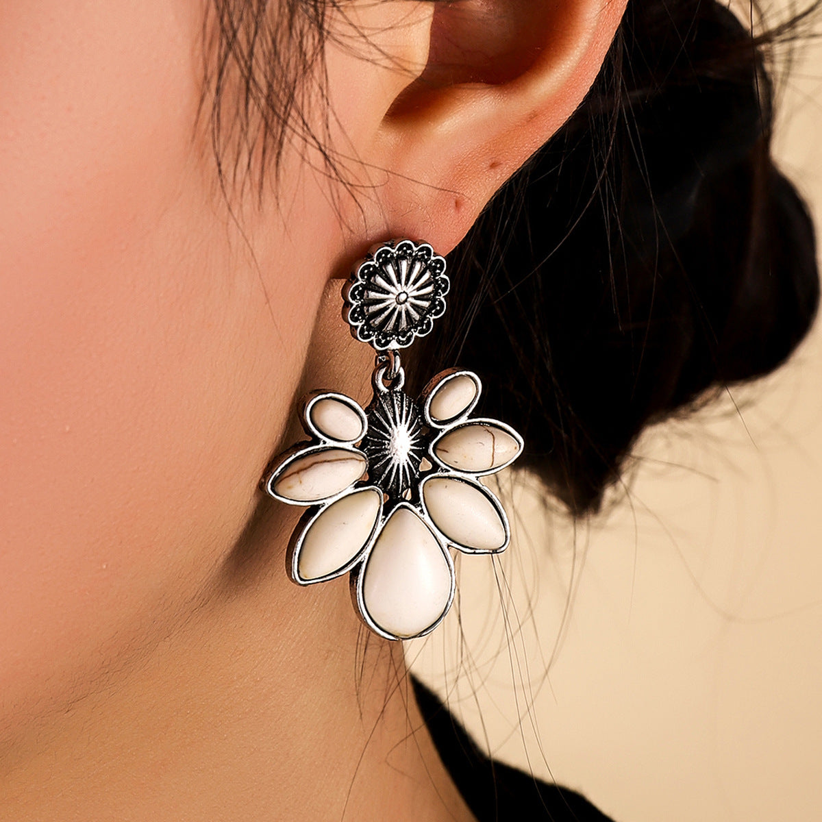 Wholesale Bohemian flower water drop turquoise earrings