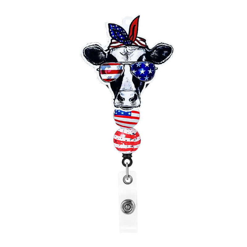 Wholesale American Independence Day Rainbow Sunflower Bull Head Retractable Badge Scroll Keychain Badge Reels ACC-KC-ChiHai004