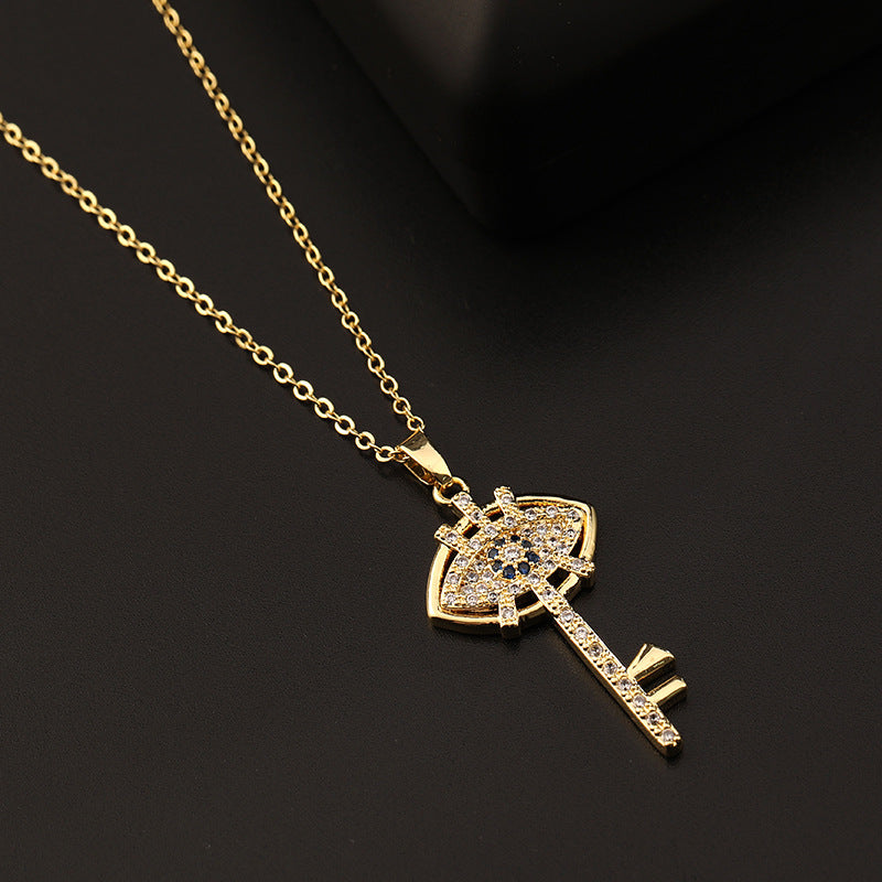 Wholesale Copper Clavicle Chain Colored Zircon Eye Pendant Evil Eye Necklaces ACC-NE-SY011