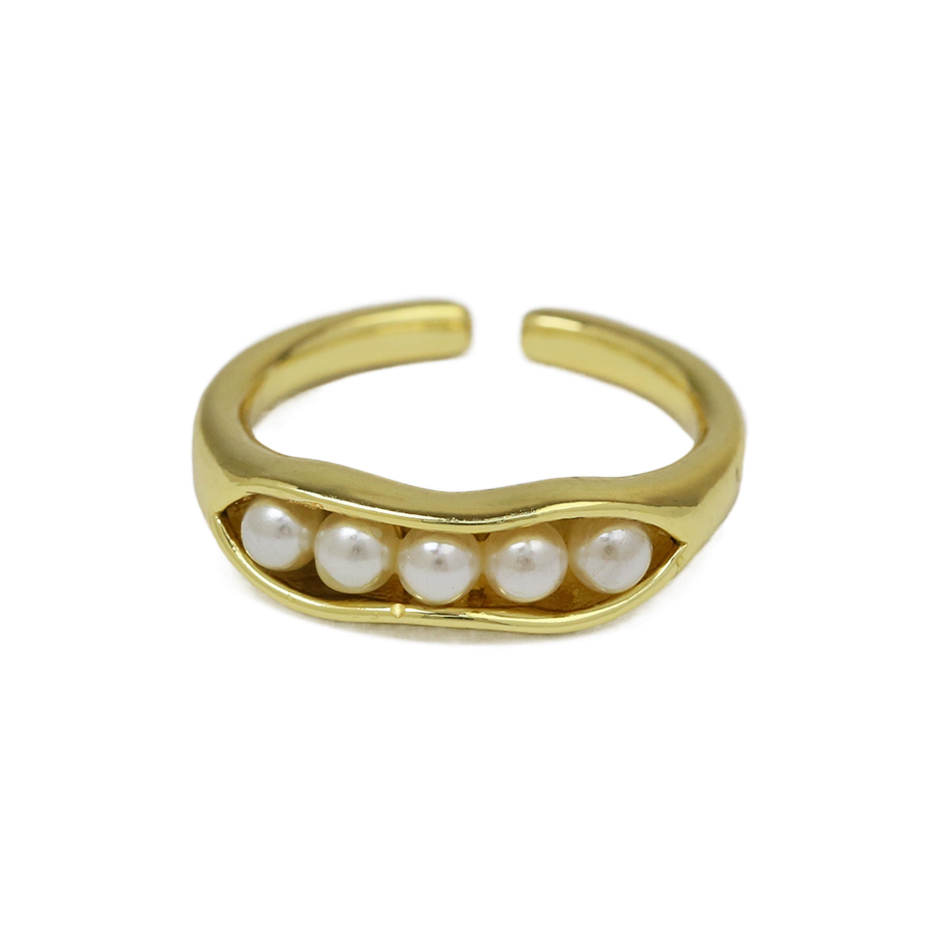 Wholesale European and American E-Commerce Hot-Selling Autumn New Round Pearl Love Geometric Fashion Women' s Open Light Luxury Ring