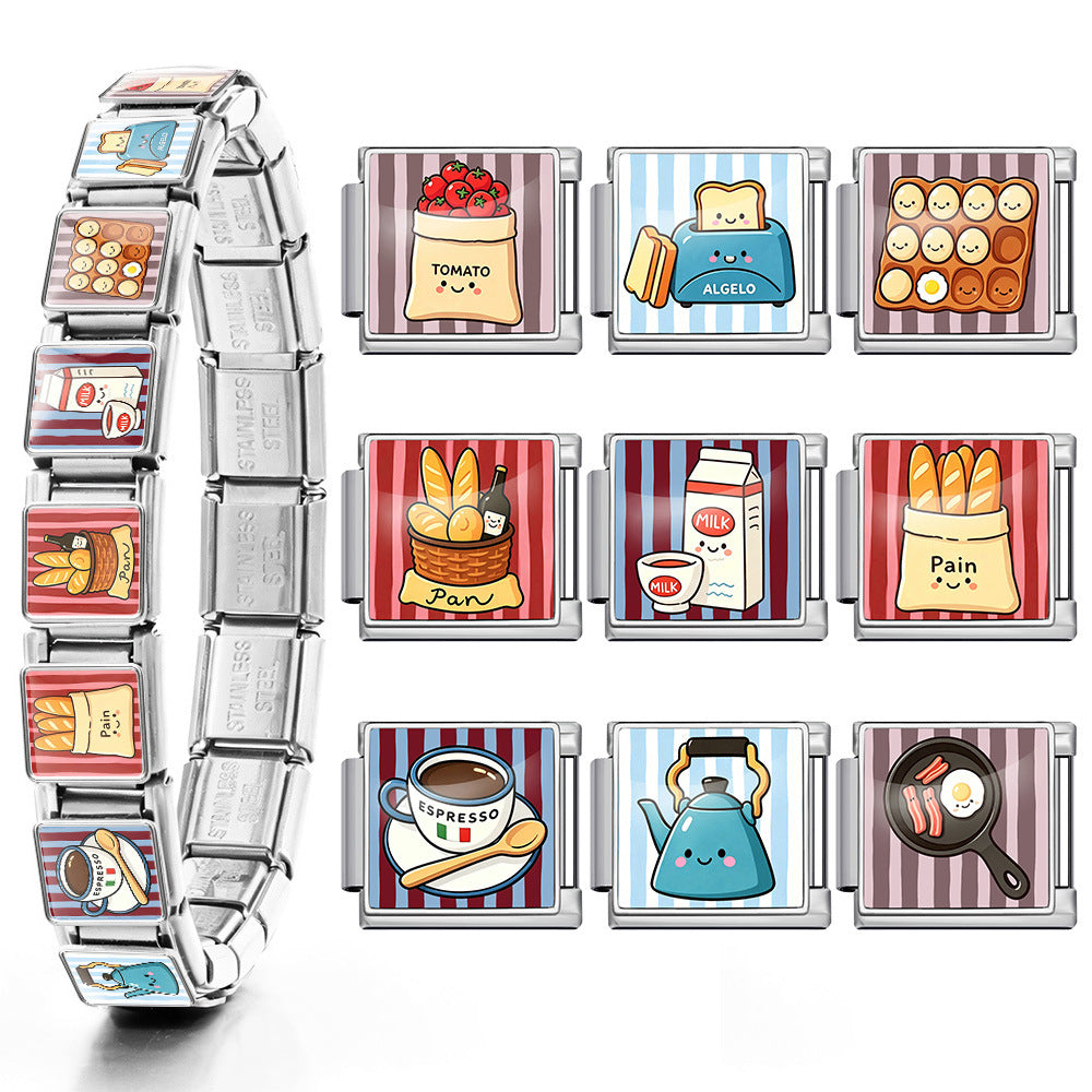 Wholesale Stainless Steel Modular Bracelet Cute Breakfast Cartoon Design DIY Detachable Fashion Accessory For Everyday Wear