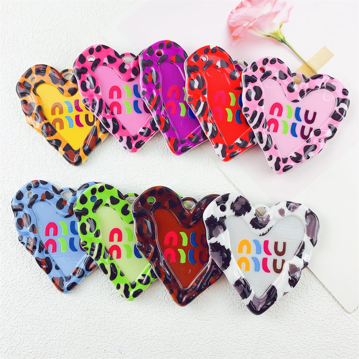 Acrylic Double-Sided Printed Colorful Leopard Print Large Heart Pendant