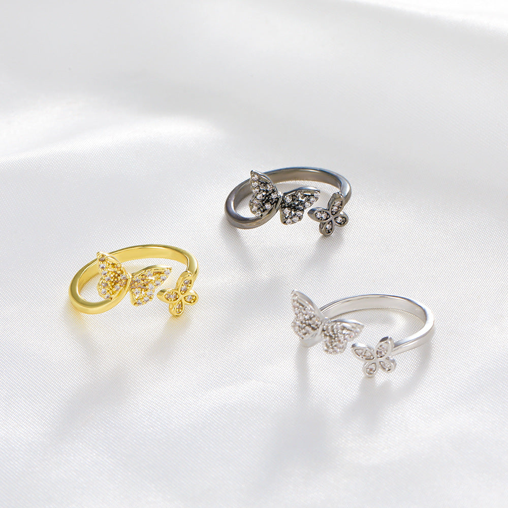 Wholesale Simple Butterfly Copper Diamond  Geometric Opening Finger Ring