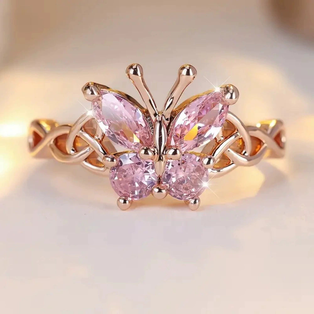 Wholesale  pink diamond butterfly ring