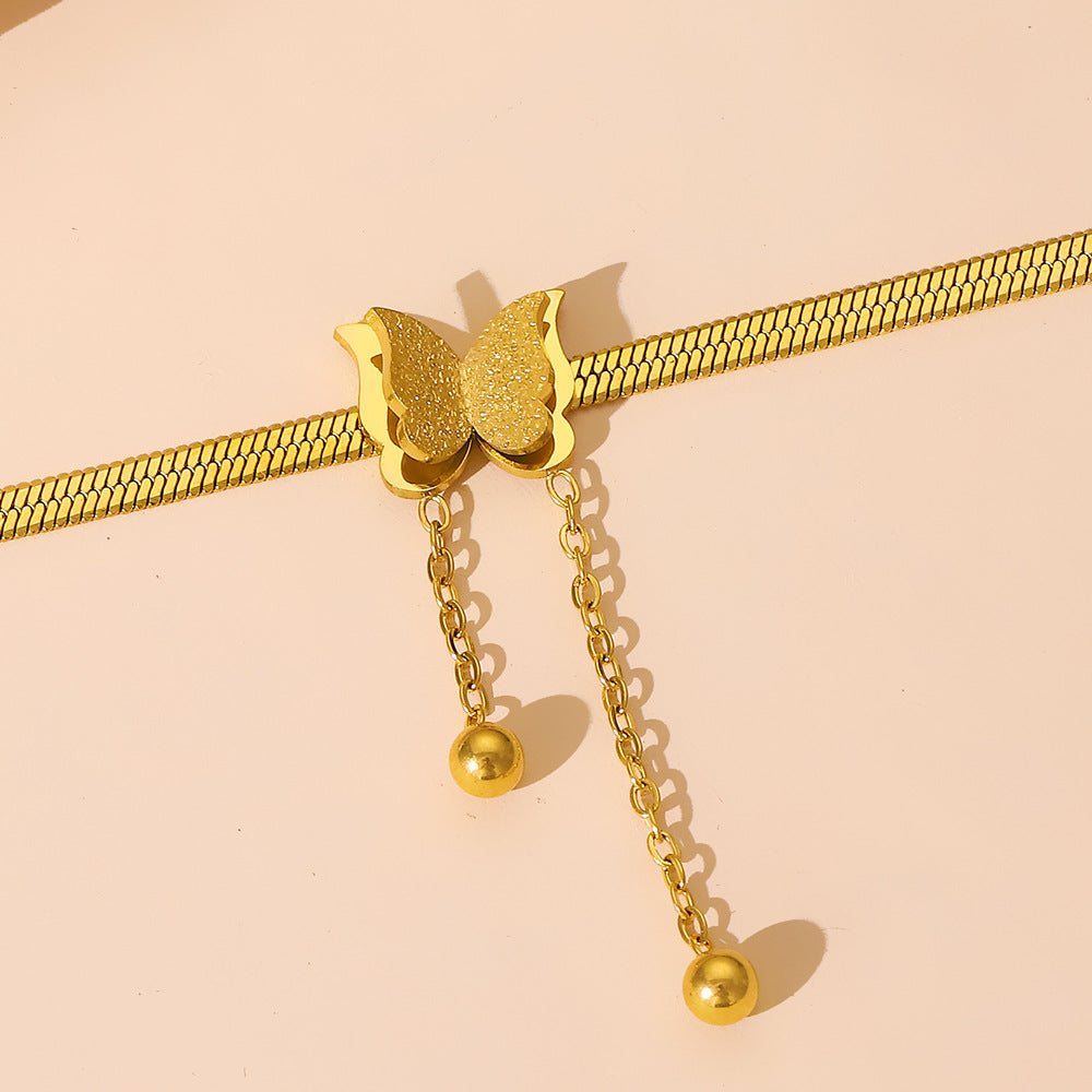 Wholesale Light Luxury Stainless Steel Gold Plated Frosted Butterfly Necklaces ACC-NE-MY017