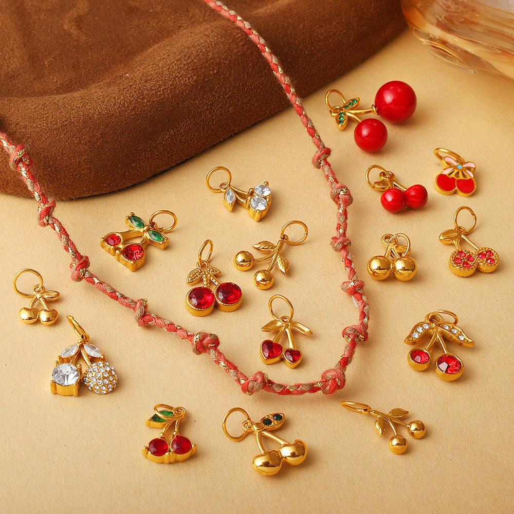 Wholesale Various Cherry Fruit Design Stainless Steel Pendants DIY Creative Bracelet Necklace Jewelry Pendant Bracelet