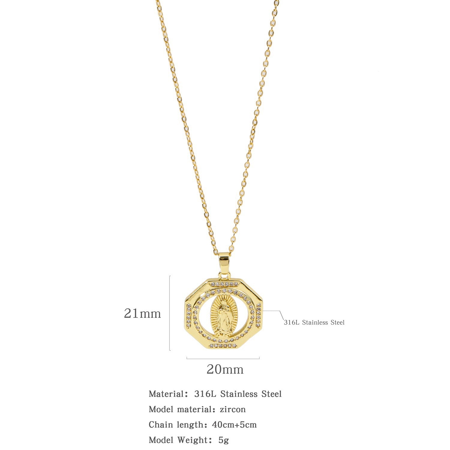 Wholesale Copper Inlaid Zircon Virgin Mary Necklace Fashion Jewelry for Women