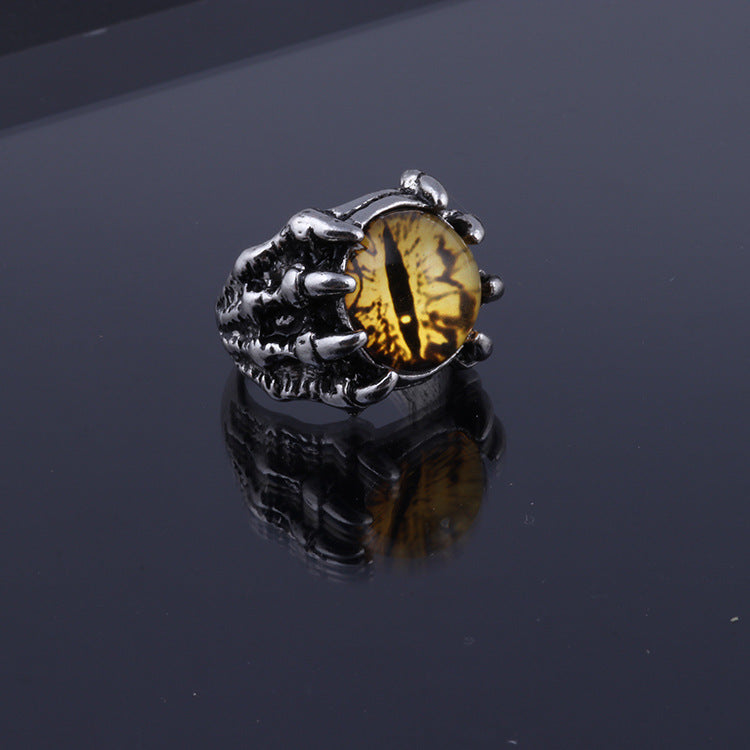 Wholesale Retro Dragon Claw Eye Ring with Red Glasses Detail,  Alloy Punk Jewelry Accessory for Everyday Wear