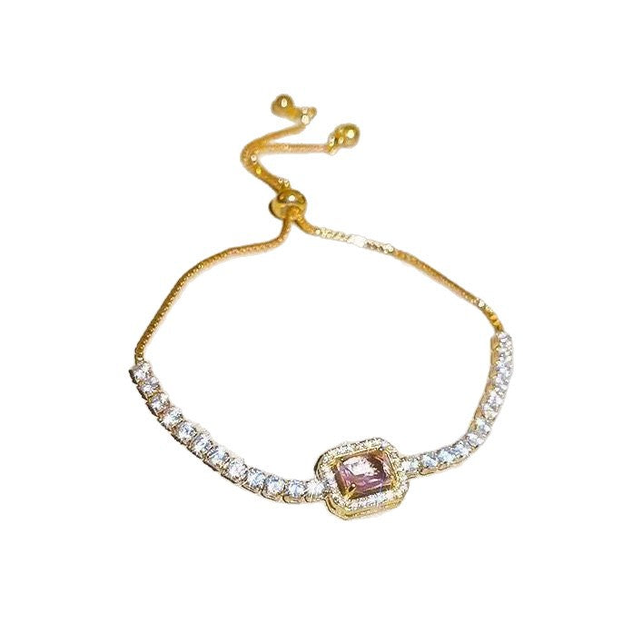 Wholesale Fashion Slide Bracelet with Pink Square Zircon,  Alloy,  Trendy Jewelry Accessory for Women