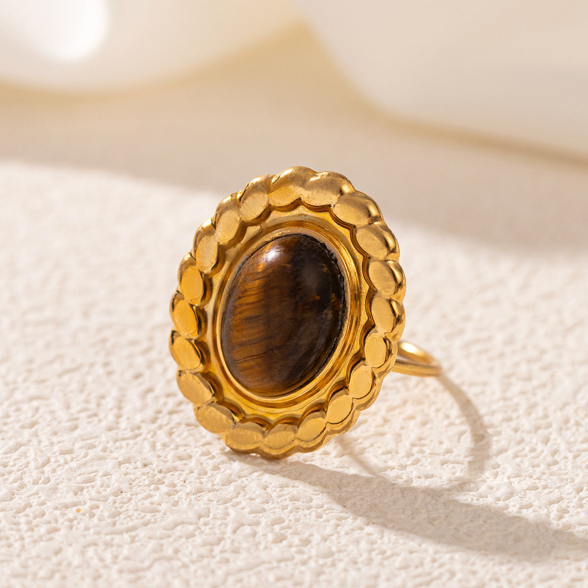 Wholesale Stainless Steel 18K Gold Open Turquoise Ring