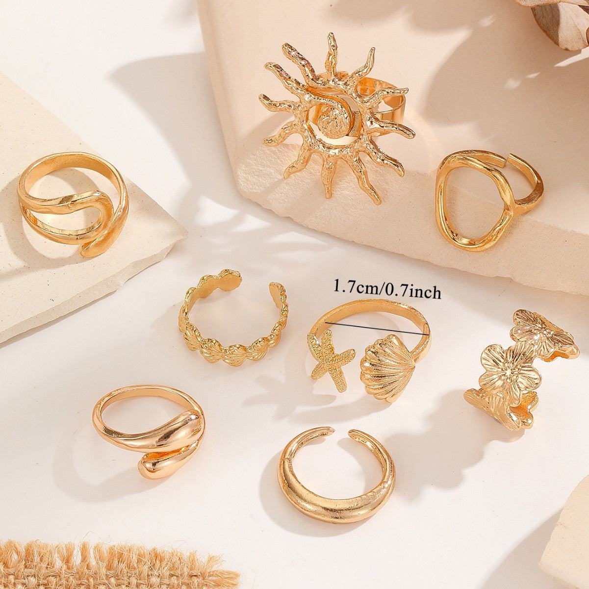 Wholesale Sunflower Hollow Out Women S Ring Set Gold Alloy Fashion Accessory Stylish Gift For Boutique Resale