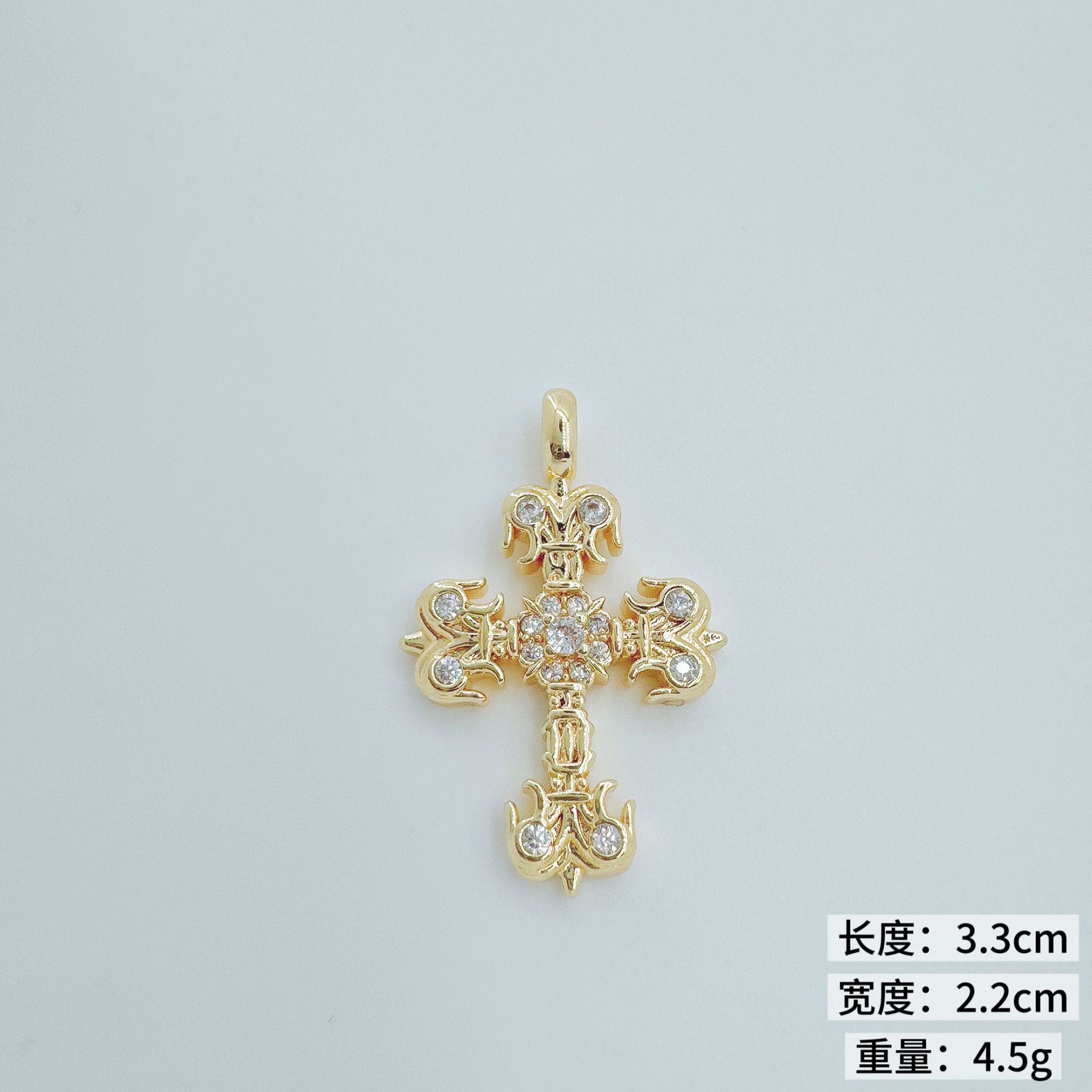 Wholesale Full Rhinestone Cross Pendant Necklace,  Copper Plated,  Fashion Jewelry Accessory for Gift or Boutique Resale