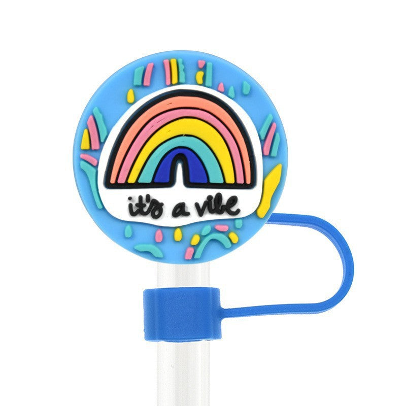 Wholesale Random 50pcs 10mm Cute Cartoon English Phrase PVC Soft Straw Tube Cap