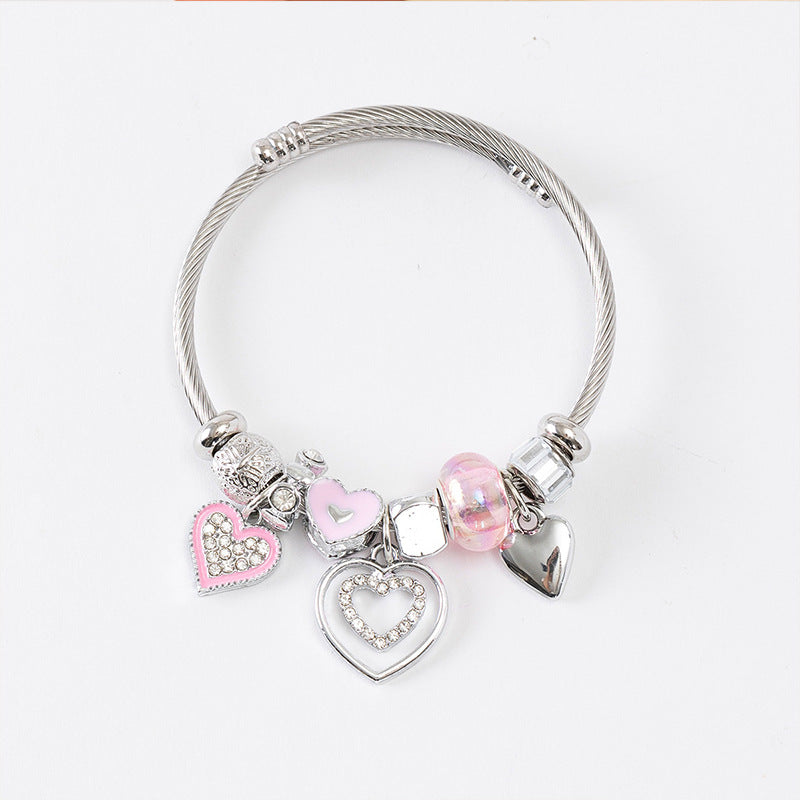 Wholesale Heart Shaped Rhinestone Stainless Steel Copper Alloy Beaded Bracelet ACC-BT-JingSY001