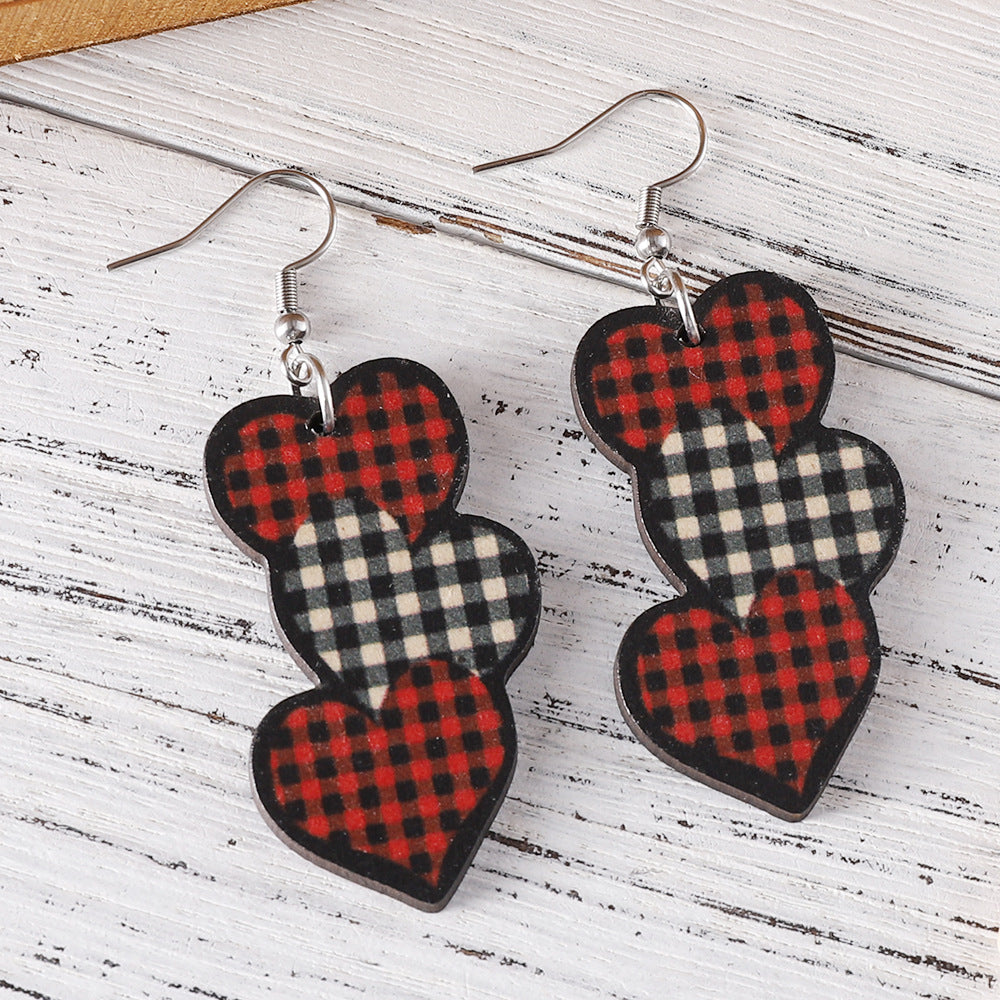 Wholesale Wooden lattice heart earrings