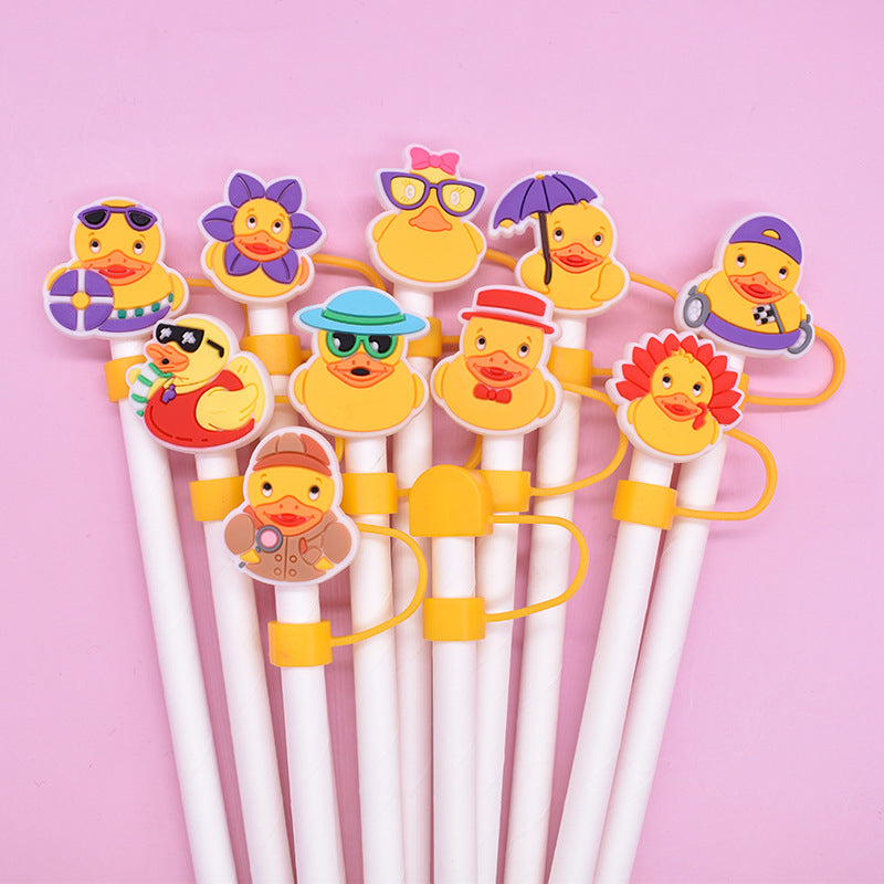 Wholesale Random 100pcs Little Yellow Duck Series PVC Soft Straw Tube Cap