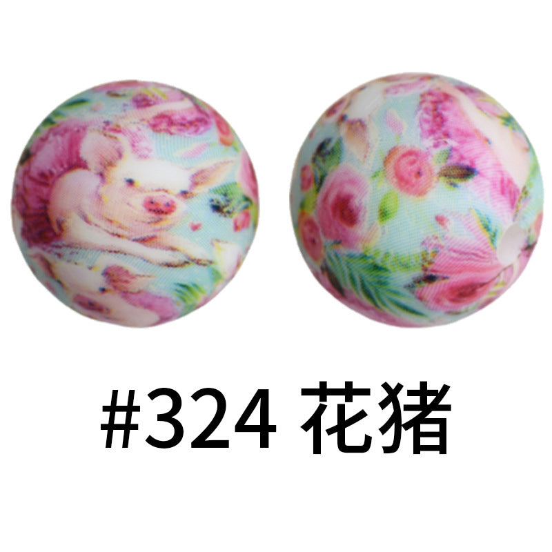 Wholesale 50pcs 15mm Western Style Leopard Skull Color Aztec Printed Silicone Balls Beads ACC-BDS-HeSheng004