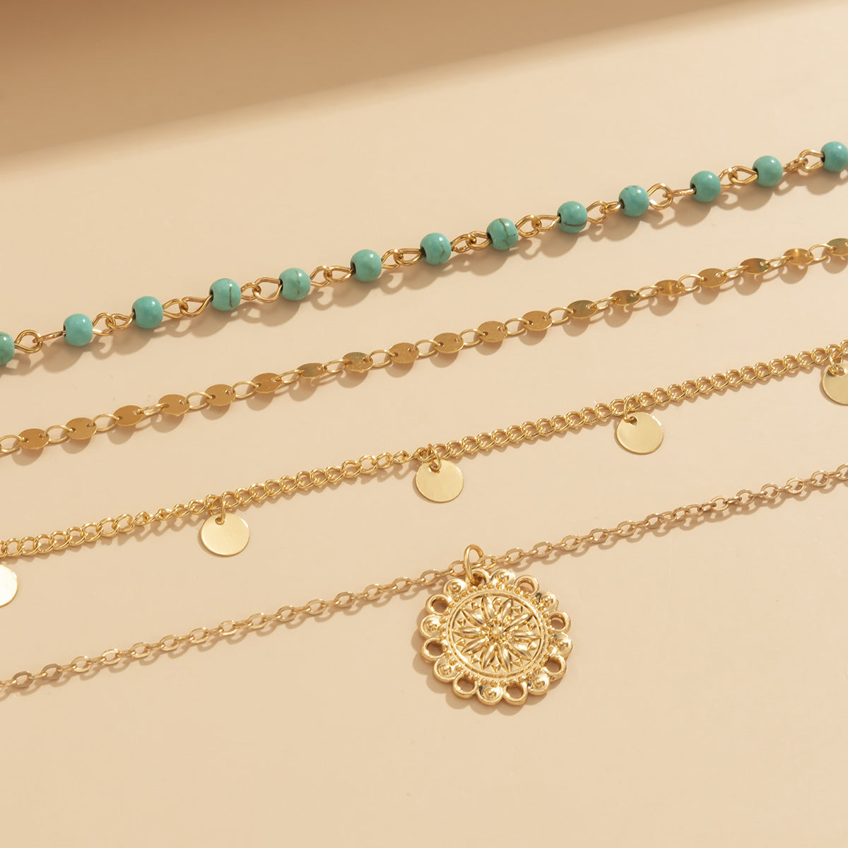 Wholesale Alloy Electroplated Retro Turquoise Sequin Clavicle Necklace for Women,  Casual Jewelry Accessory