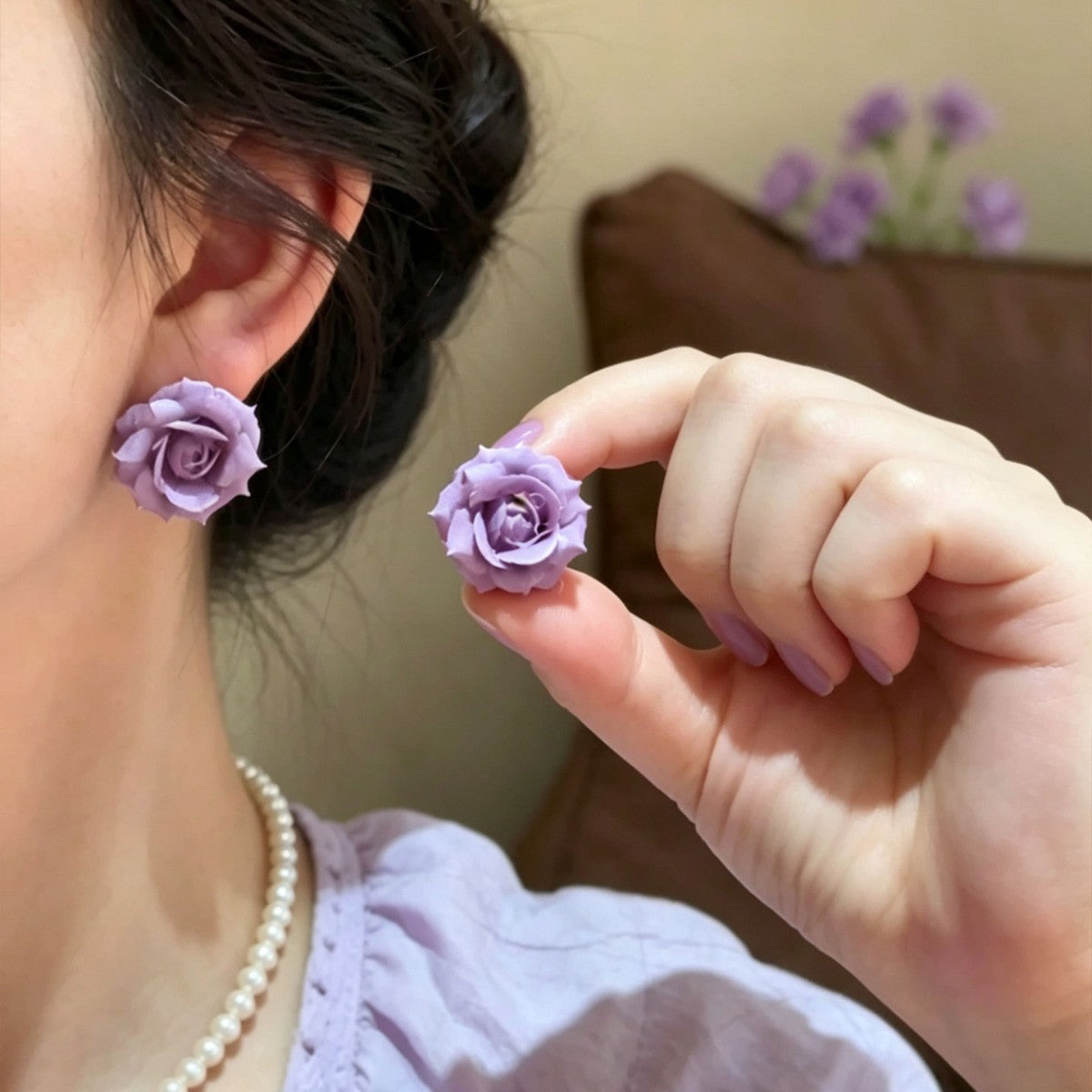 Wholesale Fashion Purple Flower Stud Earrings,  Alloy Jewelry Accessory for Women Boutique Resale