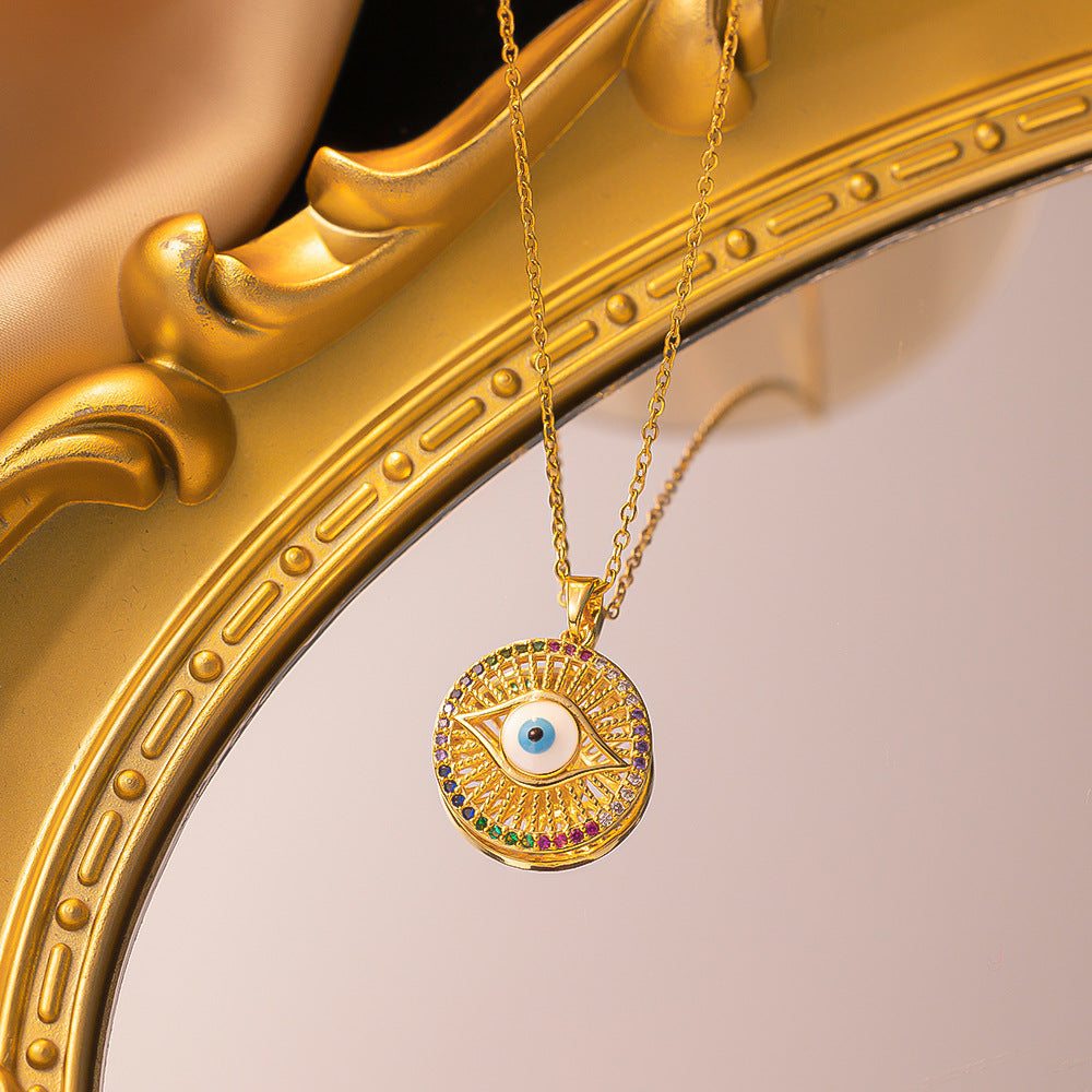 Wholesale non-fading blue eye devil eye titanium steel necklace