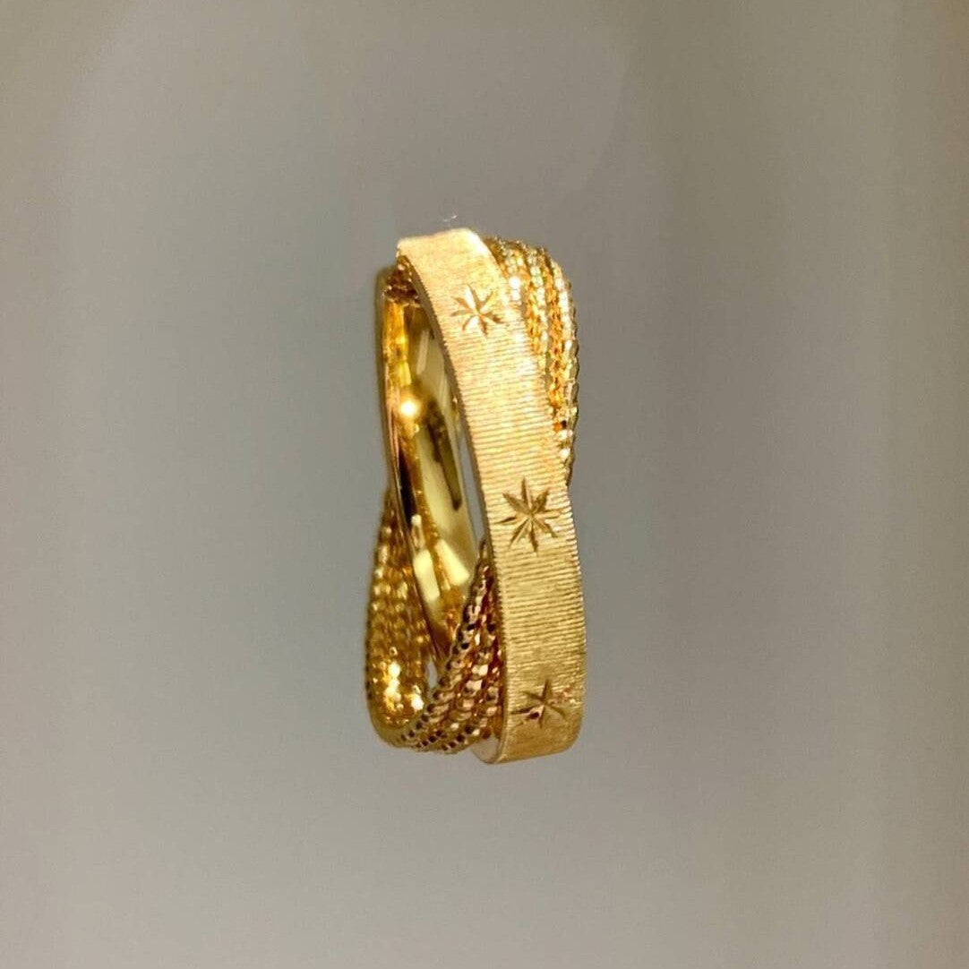 Wholesale Gold Plated Copper Star Ring,  Brushed Vintage Design,  Women' s Jewelry Accessory