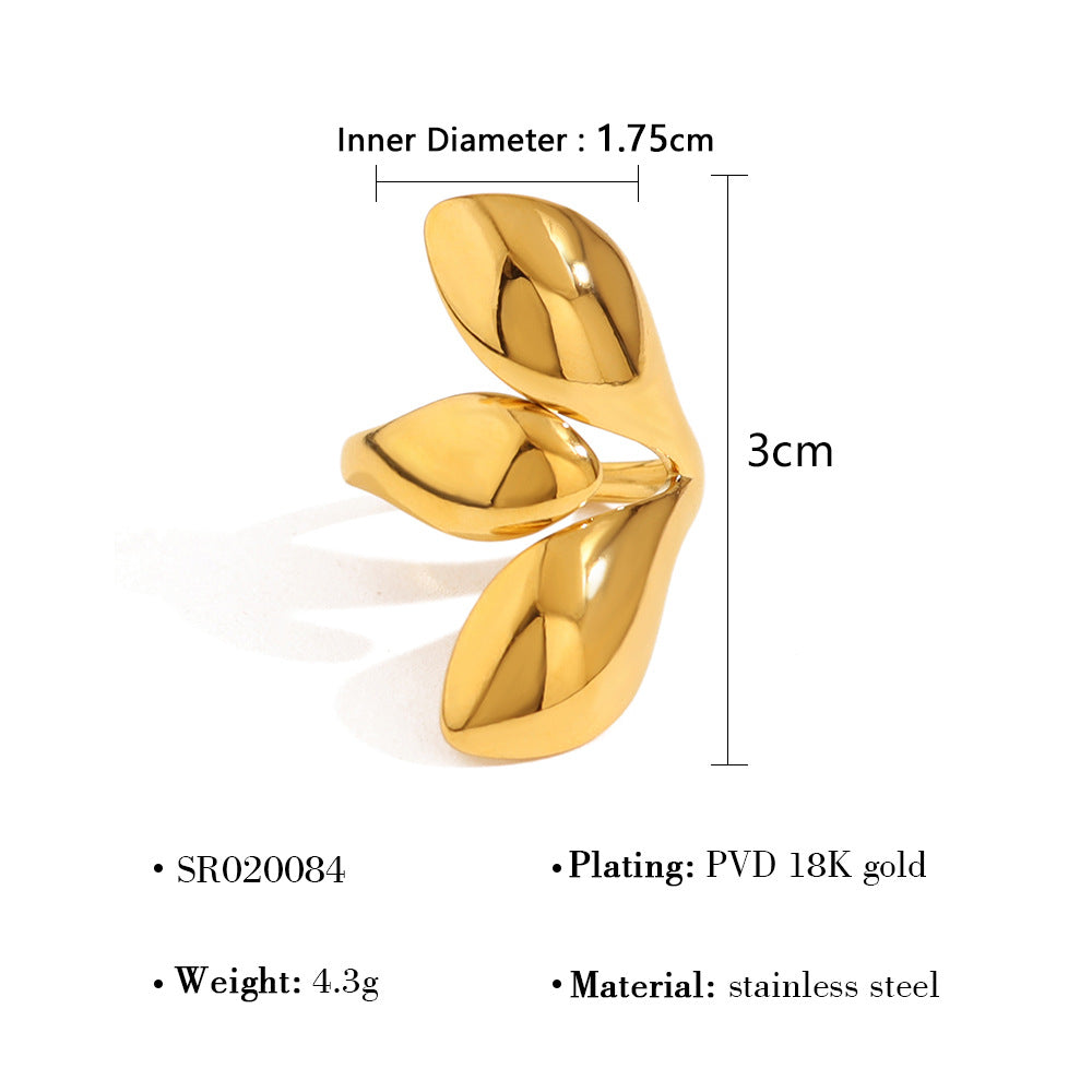 Wholesale 18K gold  mirror titanium steel opening ring design geometric arc ring suit