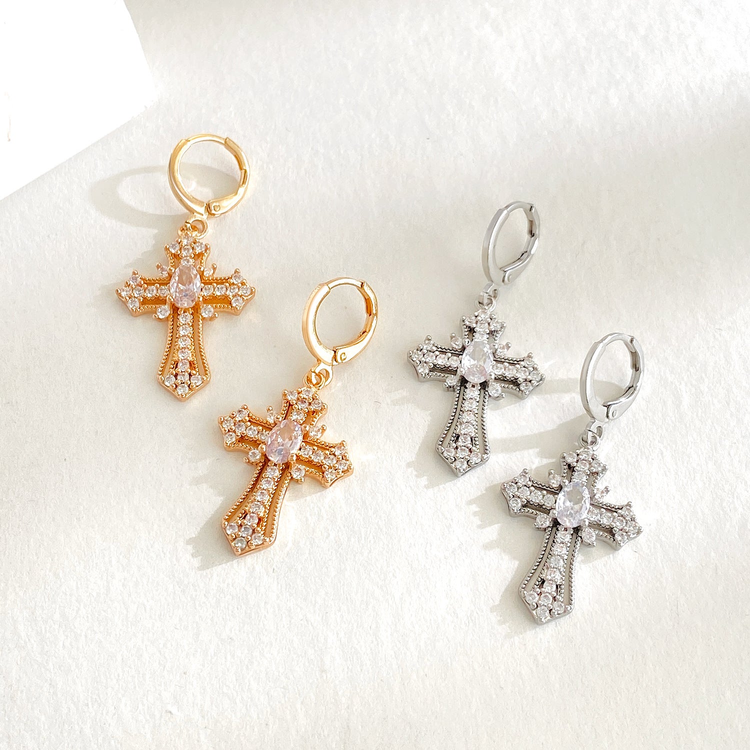 Wholesale Cross Gold-plated Zirconium Light Luxury Earrings ACC-ES-MY029
