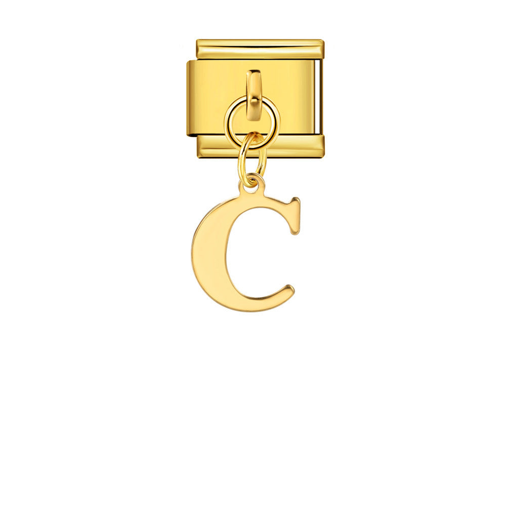 Wholesale Italian Charm Bracelet 9mm DIY Gold Simple Letter Creative Stainless Steel Composable Bracelet