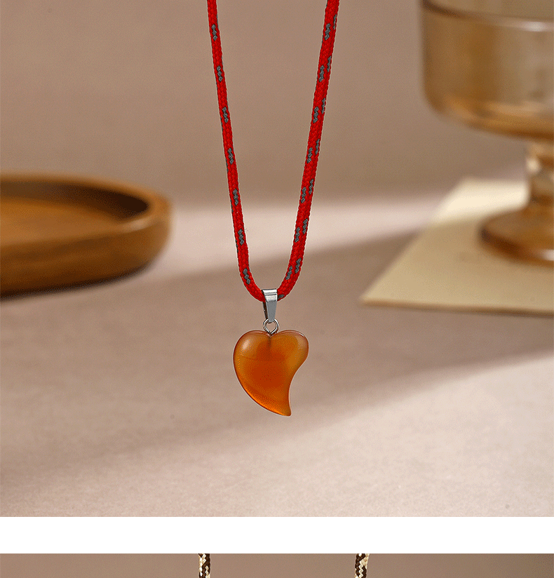 Wholesale Stylish Bohemian Agate Heart Pendant Necklace Adjustable Retro Jewelry Gift