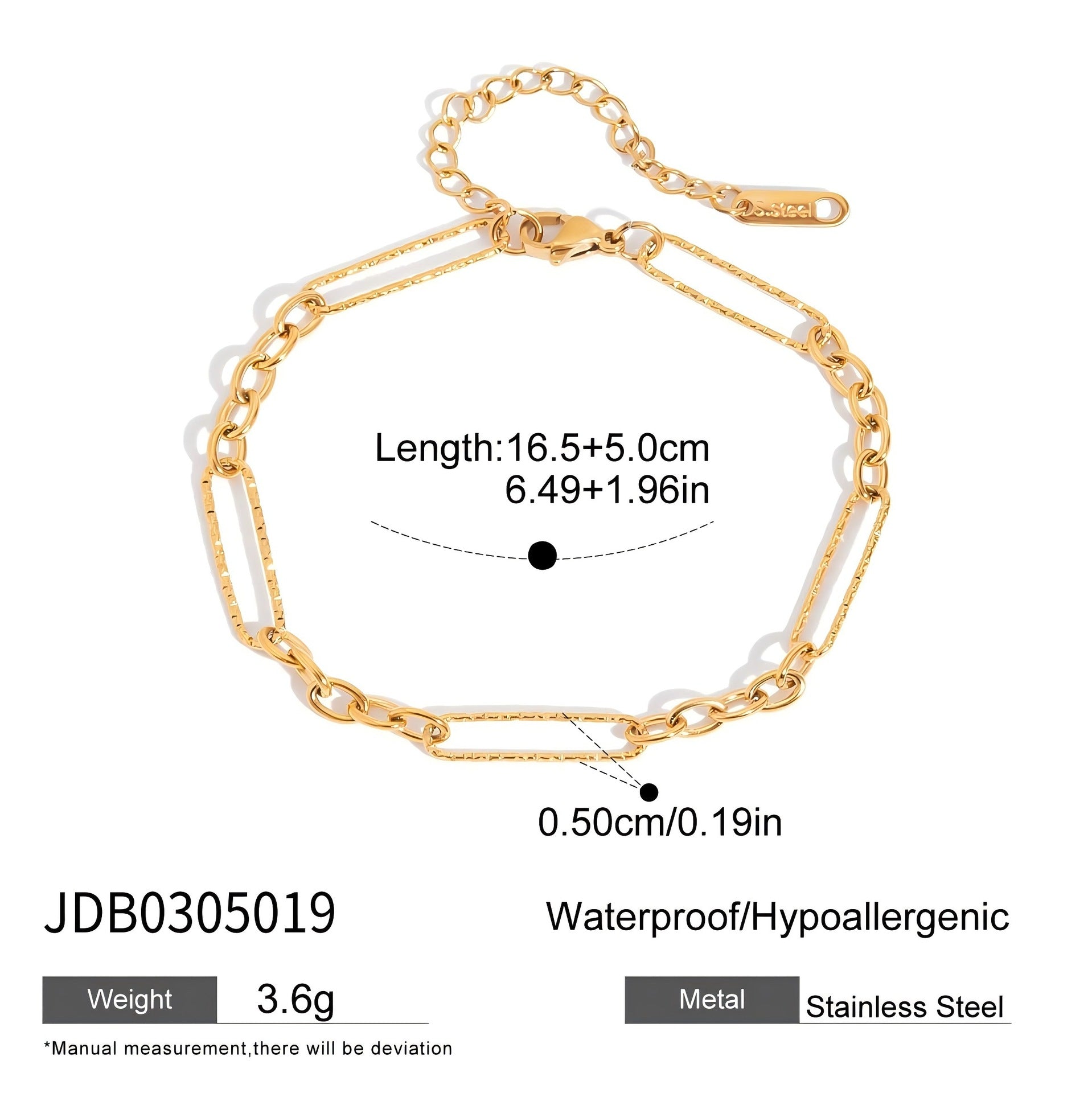 Wholesale 18K gold stainless steel vintage sand gold flat chain bracelet