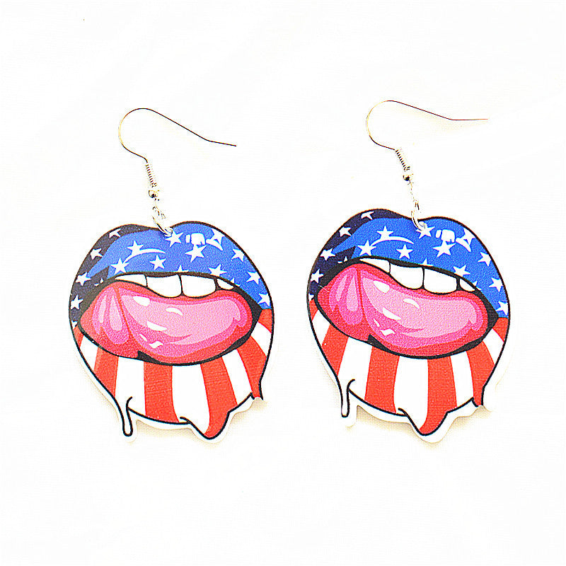 Wholesale American Independence Day Red White and Blue Flag Earrings ACC-ES-XN038