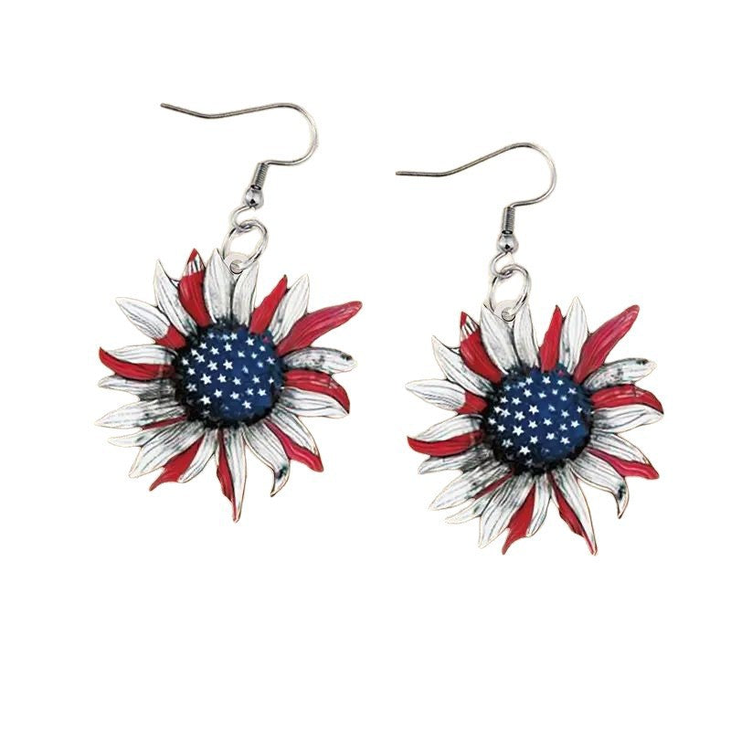 Wholesale Independence Day Acrylic Sunflower Earrings