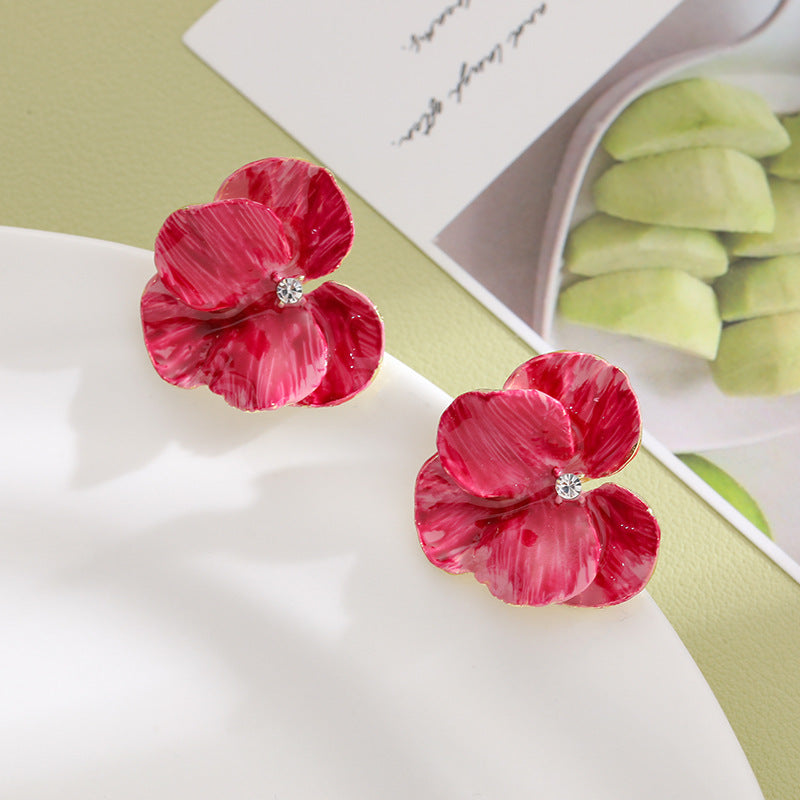 Wholesale Silver Needle Butterfly flower three-dimensional petal earrings