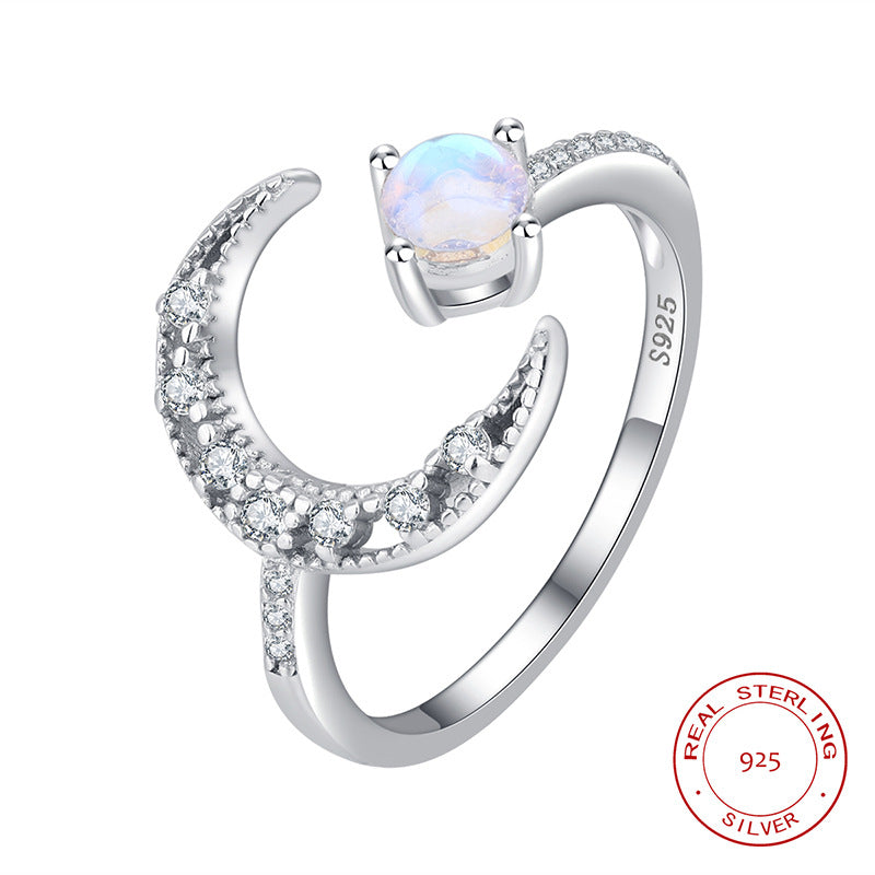 Wholesale Moonstone ring 925 silver inlaid natural blue Moonstone ring