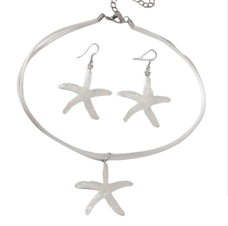 Wholesale Starfish Resin Set Earrings Necklace Bohemian Style Creative Design Seaside Set