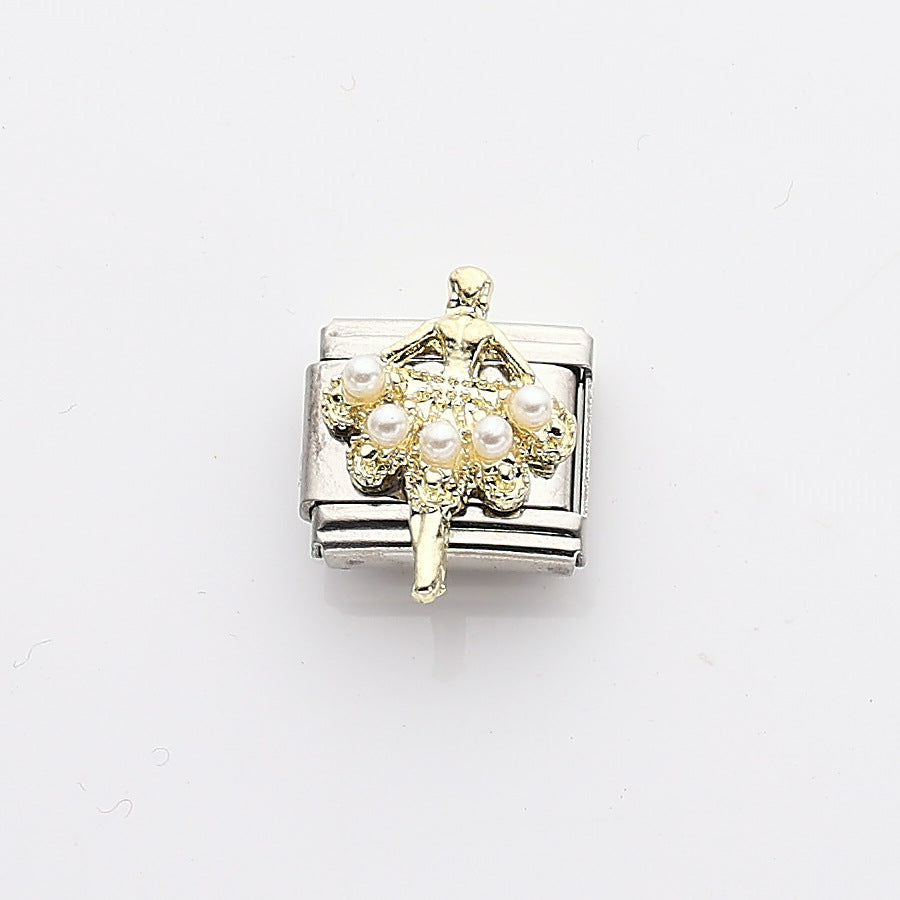 Wholesale 10pcs Italian Charm Bracelet 9mm DIY Splicing Pearl Heart Stainless Steel Composable Bracelet