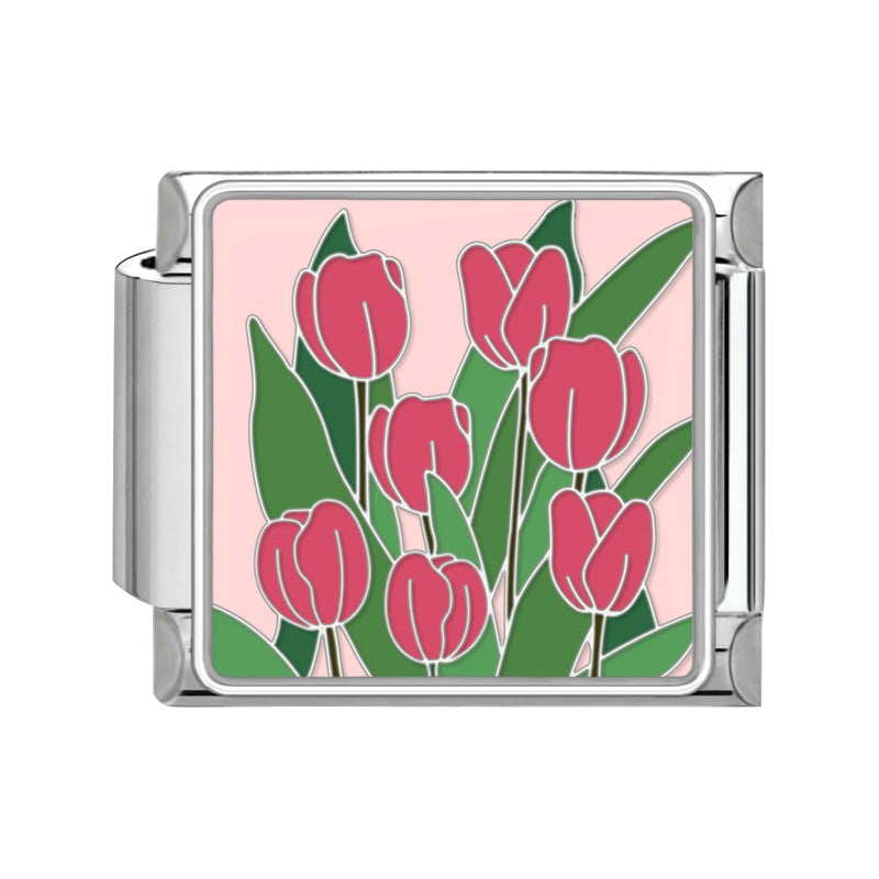 Wholesale Italian Charm Bracelet 9mm DIY Splicing Removable Flowers Stainless Steel Composable Bracelet