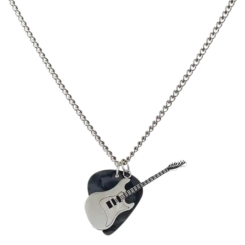 Wholesale Punk Rock Guitar Necklace Pendant Titanium Steel Light Engraved Unisex Jewelry Accessory Gift