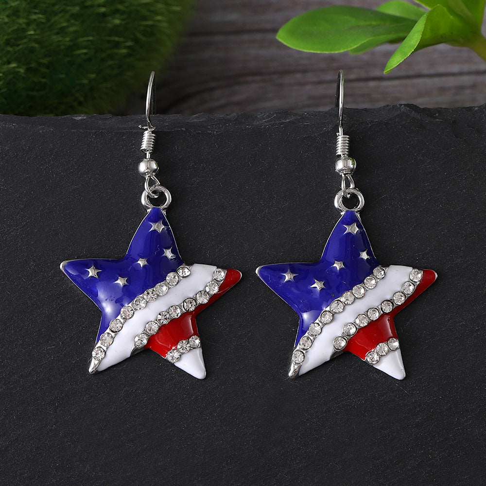 Wholesale  Geometric Five-pointed Star Earrings Independence Day Flag Pendant Earrings