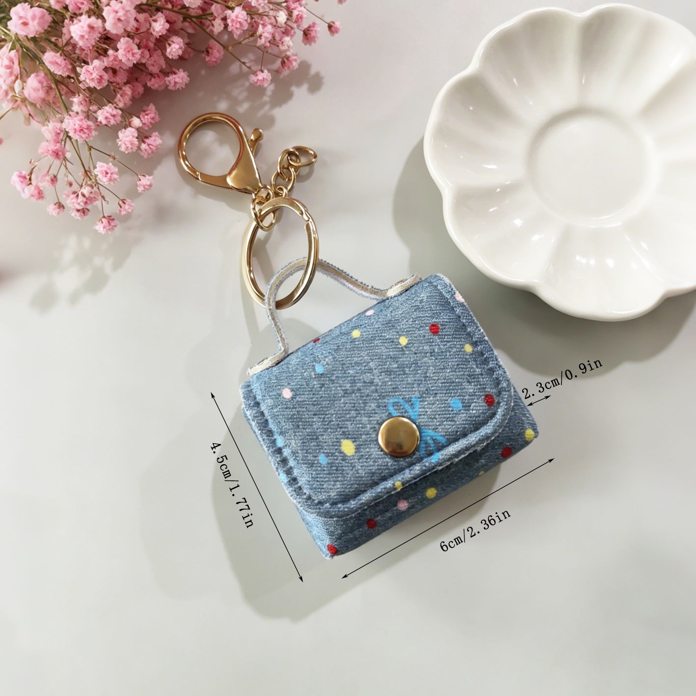 Wholesale Korean Style Denim Polka Dot Heart Earphone Case Cloth Pendant - Everyday Accessory