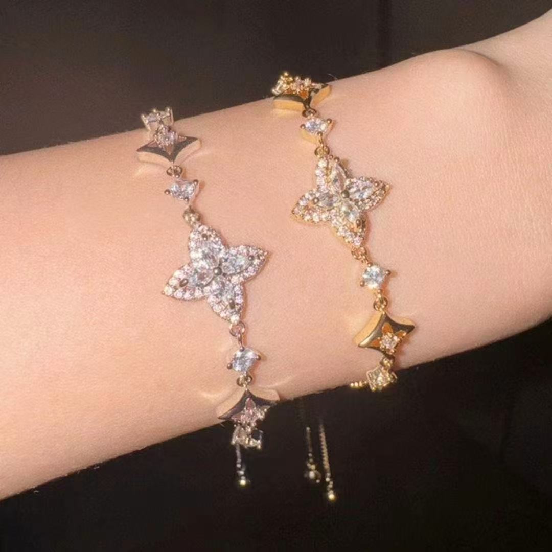 Wholesale Gold Plated Iris Flower Bracelet Full Rhinestones Pull Adjustable Fashion Jewelry Gift